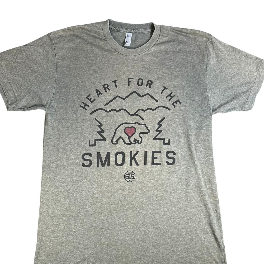 Project 615 Heart For The Smokies Bear Graphic T-Shirt Mens Medium Heather Green